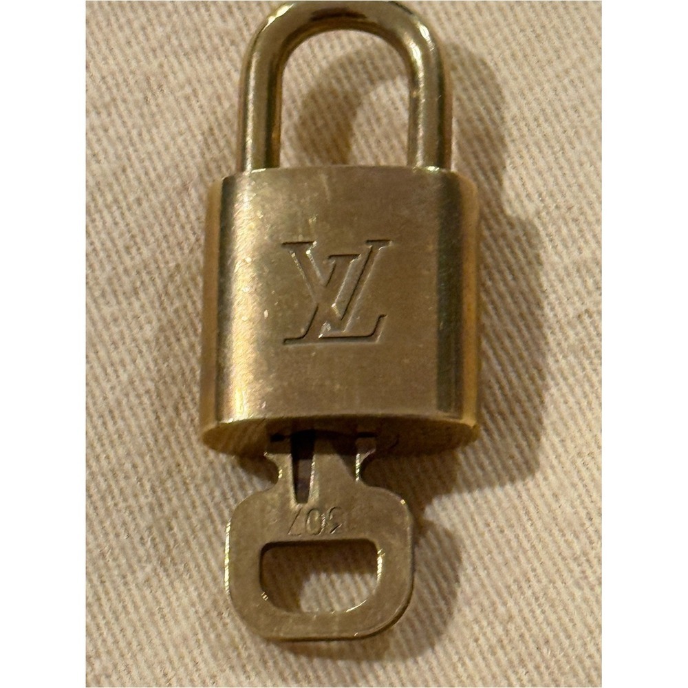 Louis Vuitton Brass Padlock and Key Gold Tone Vintage Bag Charm Accessory